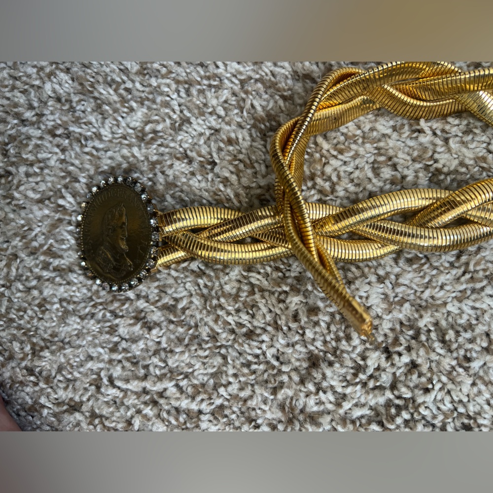 Braided gold Metal snake Chain Belt Gold Coin Medallion with Crystal Rhinestones - Picture 8 of 8